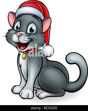 A cute cat cartoon character wearing a Santa Claus Christmas hat Stock Vector