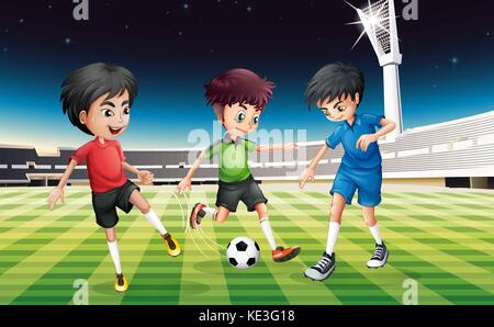 football players playing ball in the field at night illustration ke3g18