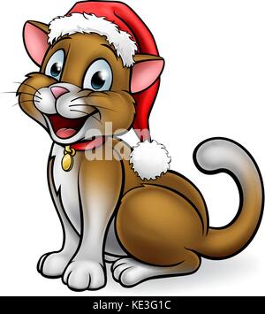 A pet cat cartoon character wearing a Christmas Santa Claus hat Stock Vector