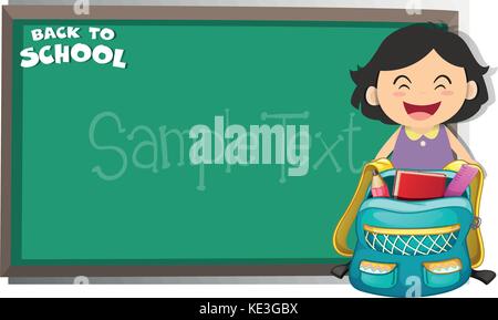 Back to school sign with girl and bag illustration Stock Vector