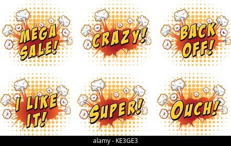 Text on cloud explosions illustration Stock Vector