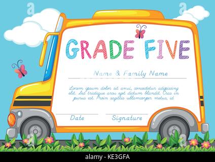 Certificate with background of schoolbus in the park illustration Stock Vector