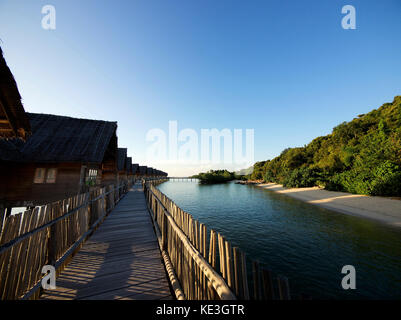 Traditional Indonesian Architecture (Kelong) Villa on Water at Telunas Private Island Resort, in the Riau Islands, Indonesia Stock Photo