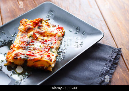 traditional italian lasagna with minced beef bolognese sauce, top view Stock Photo