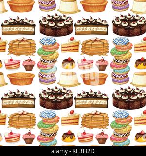 Seamless different kind of desserts illustration Stock Vector