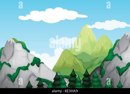 Nature scene with mountains at daytime illustration Stock Vector