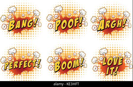 Words on cloud explosions illustration Stock Vector