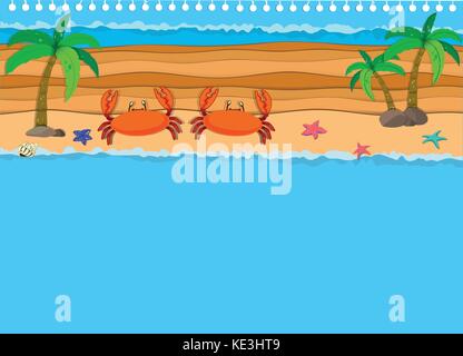 Border design with crabs on the beach illustration Stock Vector