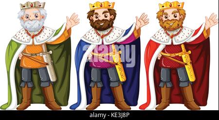 Three kings wearing crown and robe illustration Stock Vector