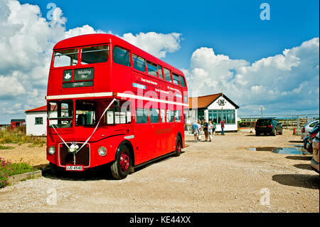 Routemaster wedding bus, Dungeness, Kent Stock Photo