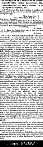 Susannah Lattin (1848 1868) in the Brooklyn Eagle on August 29, 1868 Stock Photo