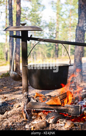 Cauldron or Camping Kettle Over Open Fire Outdoors Stock Image - Image of  equipment, meal: 152245427