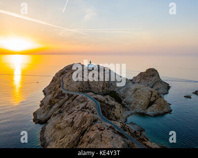 Aerial view of the Pietra Lighthouse at sunset, Ile-Rousse, Red Island Corsica, Corsica, France Stock Photo