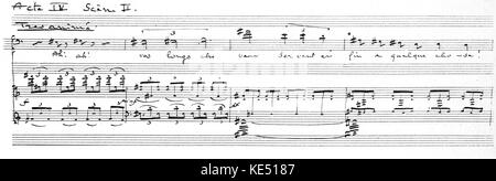 Claude Debussy 's opera Pelléas et Mélisande.  Hand-written score from Act IV, Scene II. Premiere Opéra-Comique, Paris 30 April 1902.  Debussy, French composer, 22 August 1862 - 25 March 1918. Stock Photo