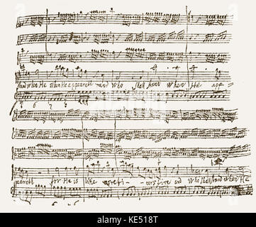 George Frideric (or Frederick) Handel - hand written page of an original score for the 'Messiah'. German - English composer, 23 February 1685 - 14 April 1759. Stock Photo