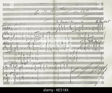 Franz Liszt  score for Friedrich Schiller 's poem 'An die Künstler' (To the Artists). Hand written and signed by the composer. FS:,German poet: 10 November 1759 -  9 May 1805.  FL Hungarian pianist and composer,  22 October 1811 - 31 July 1886. Stock Photo