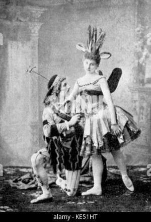 Sleeping Beauty (or 'La Belle au Bois Dormant') - ballet with music by Pyotr Ilyich Tchaikovsky. Costumes for the Bread-crumb Fairy (Claudia Kulichevskaya) and her Page (Felix Ivanovich Kshesinsky). Choreography by Marius Petipa. Performed at the Maryinsky Theatre in St. Petersburg, 1890. PIT: 7 May 1840 - 6 November 1893. Piotr Ilitsch Tschaikowski. Petr Ilich Tschaikowsky. Piotr Illyich Tchaikovsky. Klavdia Kulichevskaya. Stock Photo