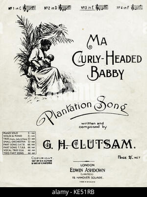 'Ma Curly - Headed Babby' - plantation song composed by George H. Clutsam. Score cover. Woman on a plantation, holding a baby in her arms. Published: London, Edwin Ashdown, 1937 (first published 1897). George H. Clutsam, Australian composer: 26 September 1866 - 17 November 1951. Stock Photo