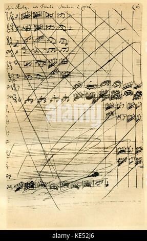 Johann Sebastian Bach 's handwritten manuscript score for 'The Appeasing of Aeolus' - discarded page pf last bass solo. Drama per Musica BWV 205. Also known as 'Aeolus Pacified' or 'Aeolus Satisfied'. Secular cantata. JSB, German composer: 21 March 1685 - 28 July 1750. Stock Photo