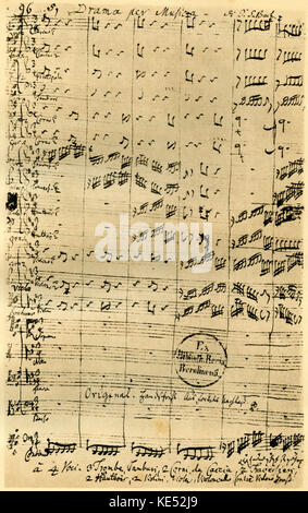 Johann Sebastian Bach 's handwritten manuscript score for 'The Appeasing of Aeolus' - opening chorus. Drama per Musica BWV 205. Also known as 'Aeolus Pacified' or 'Aeolus Satisfied'. Secular cantata. JSB, German composer: 21 March 1685 - 28 July 1750. Stock Photo