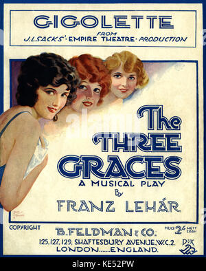 Franz Lehar 's The Three Graces, musical play. Score cover of Gigolette. Published London, B. Feldman, 1924 Stock Photo