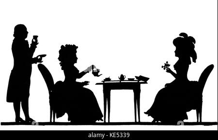 Silhouette of the von Breuning family drinking tea - Frau von Breuning with her daughter Eleonore. Eleonore von Breuning (1771 - 1841): good friend of German composer Ludwig van Beethoven. Artist unknown. Stock Photo