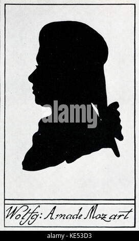 Silhouette profile of Wolfgang Amadeus Mozart  by Hieronymus Loschenkohl.1785.  Austrian composer, 27 January 1756- 5 December 1791. Stock Photo