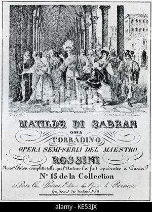 Matilde di Sabran osia Corradino  opera semi-serla del Maestro  Rossini. Matilde of Shabran, or Beauty with a Heart of Iron. Title page. Libretto by Jacopo Ferretti . Premiered Apollo, 1821. Italian composer: 29 February 1792 - 13 November 1868. Stock Photo