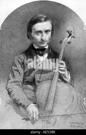 OFFENBACH, Jacques - age 31 by Laemlein 1850 - as a young man .   Playing cello.  German/French composer (1819-1880) Stock Photo