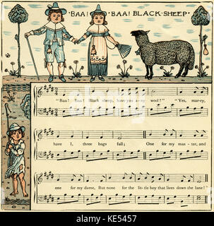 Baa, baa, black sheep, nursery rhyme score, illustration (1877) by Walter Crane. English artist of Arts and Crafts movement, 15 August  1845 - 14 March 1915 Stock Photo
