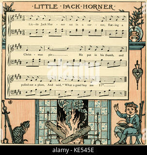 Litte Jack Horner, nursery rhyme score, illustration (1877) by Walter Crane. English artist of Arts and Crafts movement, 15 August  1845 - 14 March 1915 Stock Photo