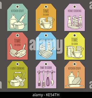 vector set of cards with kitchen ware. Stock Vector