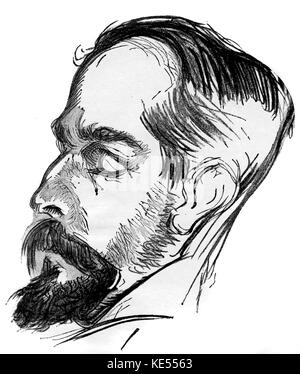 Claude Debussy on his deathbed - line drawing  (Revue Musicale). Artist unknown. French composer, 22 August 1862 - 25 March 1918. Stock Photo