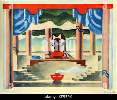 Set design for Bedrich Smetana 's Libuse , 'festival opera' composed in 1871-1872 for the opening of the National Theatre in Prague. Illustration by Bedrich Feuerstein, Czech architect, painter and essayist, 15 January 1892 – 10 May 1936. Caption reads: 'The Courtyard, Vysehrad'. Competition design. BS: Czech composer, 2 March 1824 – 12 May 1884. Stock Photo