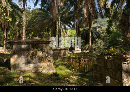 The Seychelles, Mahe, Victoria, Bel Air, historic colonial-era cemetery, gravestones, tombs and memorials Stock Photo