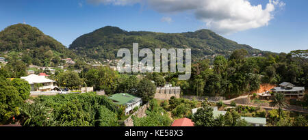 The Seychelles, Mahe, Victoria, Bel Air, suburban houses, panoramic Stock Photo