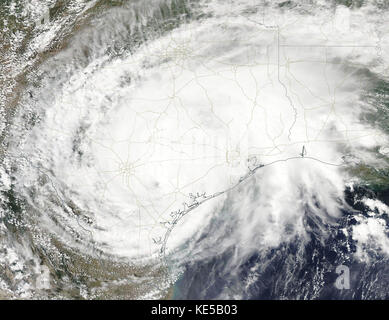 August 26, 2017 - Satellite view of Hurricane Harvey's northernmost clouds over Dallas, and southern extent stretched from Corpus Christi on the east  Stock Photo