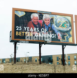 Two older senior woman pictured on an outdoor advertising billboard having fun gambling at the Wisconsin St Croix Casino. St Paul Minnesota MN USA Stock Photo