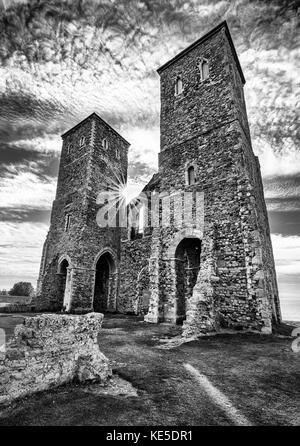 Reculver Towers seen from the eastern side. Stock Photo