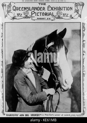 A photograph of the horse Rainbow and his rider Miss Nina Clark, a