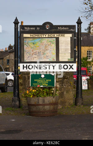 honesty parking box yorkshire north jervaulx abbey grounds near car masham alamy sign