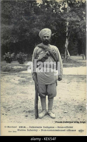 French postcard showing a Sikh Havaldar posing for the photographer at Marseille, France Stock Photo