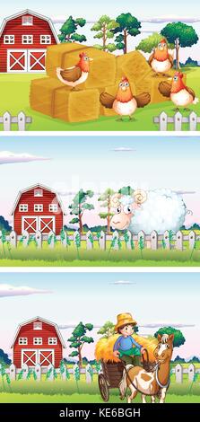 Farmer and farm animals in the farmyard illustration Stock Vector Image ...