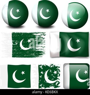 Pakistan flag on different objects illustration Stock Vector