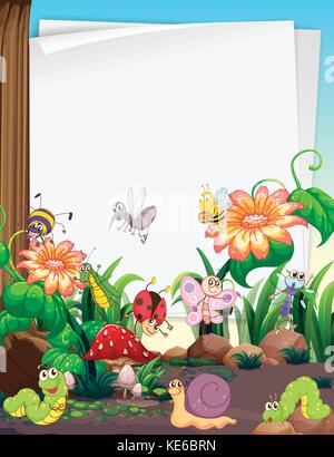 Paper design with insects in the garden illustration Stock Vector