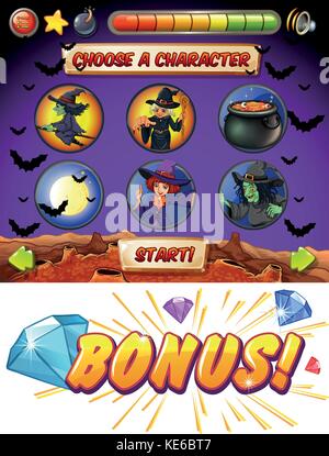 Game template with halloween theme illustration Stock Vector