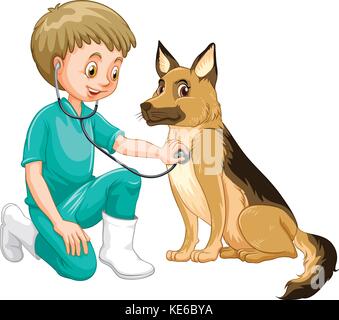 Vet examining dog with stethoscope illustration Stock Vector