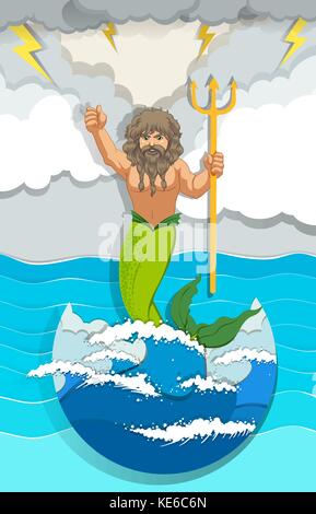 Male mermaid with trident illustration Stock Vector Image & Art - Alamy