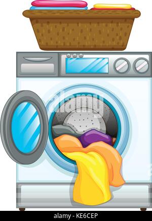 Clothes in washing machine illustration Stock Vector