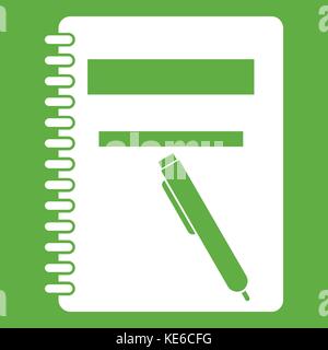 Closed spiral notebook and pen icon green Stock Vector